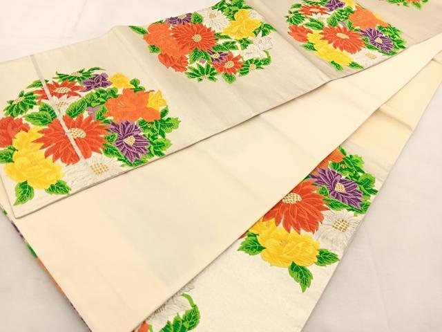 平和屋着物◎六通柄袋帯 唐織 花丸文 金銀糸 正絹 逸品 BAAU6166yc