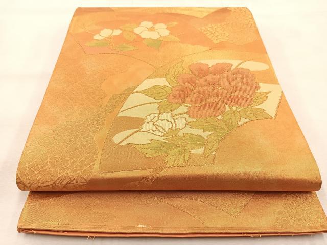 平和屋着物◎六通柄袋帯 唐織 地紙花文 金糸 正絹 逸品 BAAU6178yc