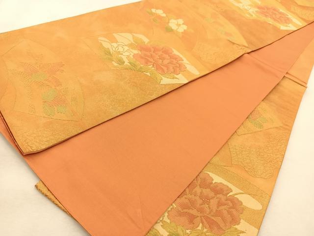 平和屋着物◎六通柄袋帯 唐織 地紙花文 金糸 正絹 逸品 BAAU6178yc