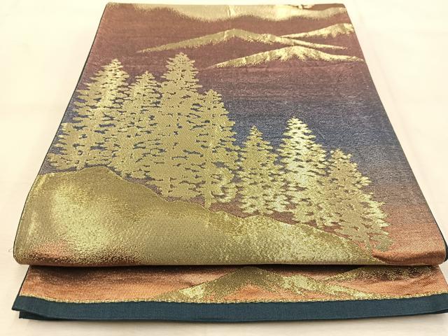平和屋着物◎六通柄袋帯 遠山樹林シルエット 金糸 正絹 逸品 BAAU6180yc
