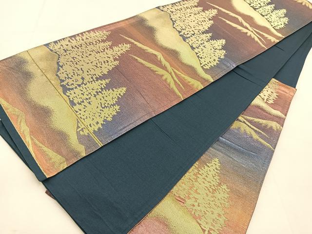 平和屋着物◎六通柄袋帯 遠山樹林シルエット 金糸 正絹 逸品 BAAU6180yc