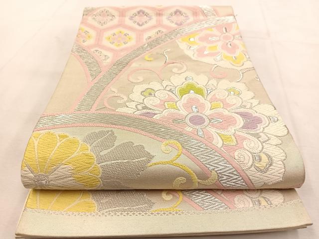 平和屋着物◎六通柄袋帯 花青海波 銀糸 正絹 逸品 BAAU6184yc