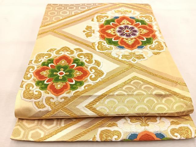 平和屋着物◎六通柄袋帯 唐織 正倉院花文 金糸 正絹 逸品 BAAU6187yc