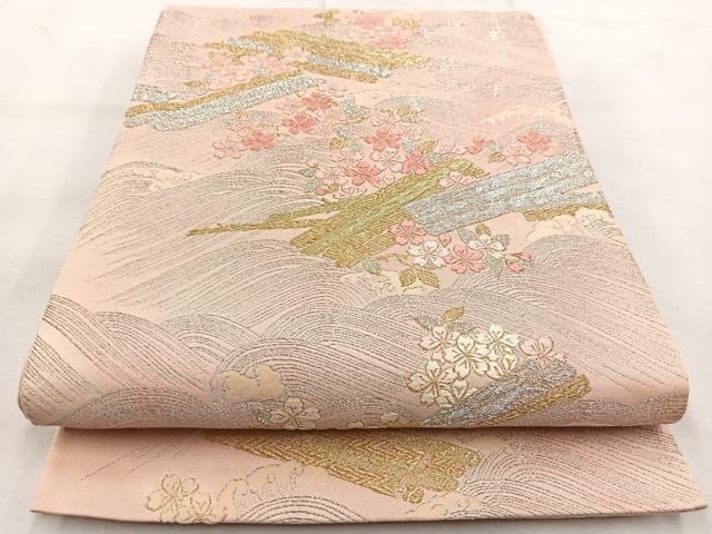 平和屋着物◎六通柄袋帯 唐織 花筏 金銀糸 正絹 逸品 BAAU6188yc