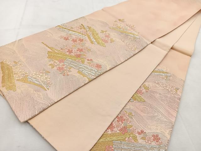 平和屋着物◎六通柄袋帯 唐織 花筏 金銀糸 正絹 逸品 BAAU6188yc