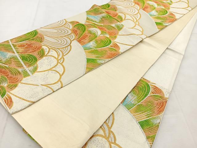 平和屋着物◎西陣 六通柄袋帯 花青海波 金銀糸 正絹 逸品 BAAU6190yc