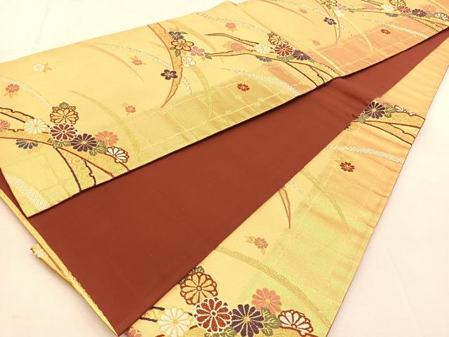 平和屋着物◎六通柄袋帯 唐織 花雪芝文 金糸 正絹 逸品 BAAU6196yc