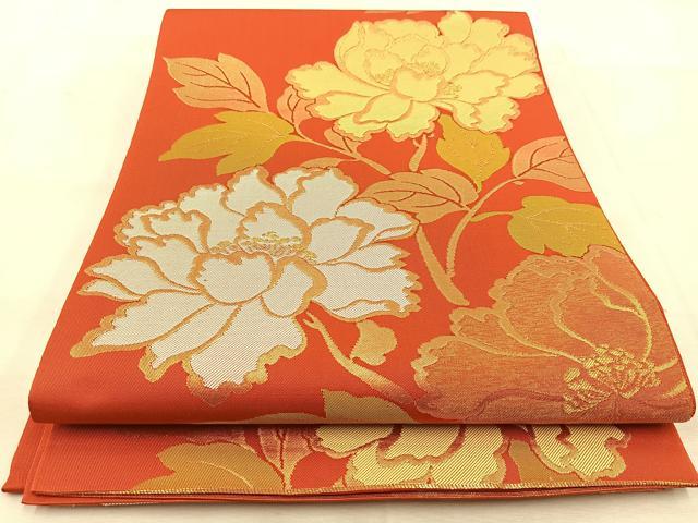 平和屋着物◎六通柄 本袋帯 牡丹 金糸 正絹 逸品 BAAU6200yc