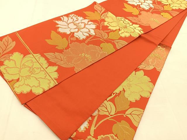 平和屋着物◎六通柄 本袋帯 牡丹 金糸 正絹 逸品 BAAU6200yc