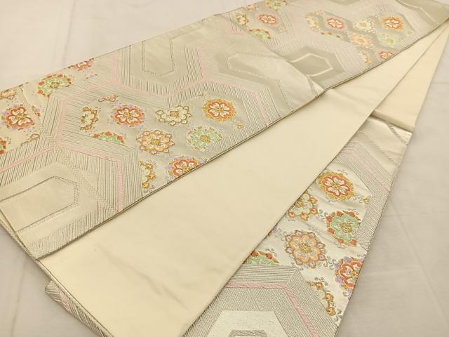 平和屋着物◎六通柄袋帯 唐織 毘沙門亀甲花文 金銀糸 正絹 逸品 BAAU6203yc