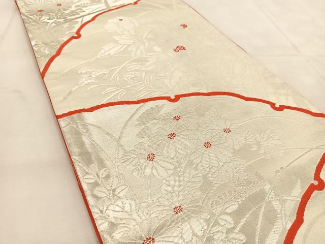 平和屋着物◎六通柄袋帯 唐織 花雪輪青海波 銀糸 正絹 逸品 BAAU6207yc