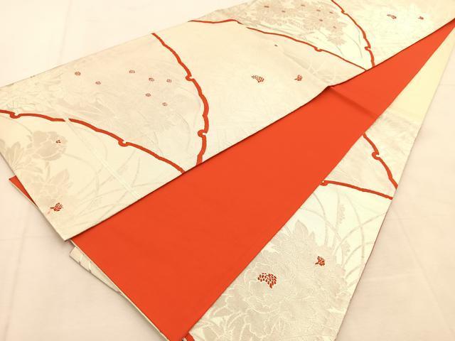 平和屋着物◎六通柄袋帯 唐織 花雪輪青海波 銀糸 正絹 逸品 BAAU6207yc