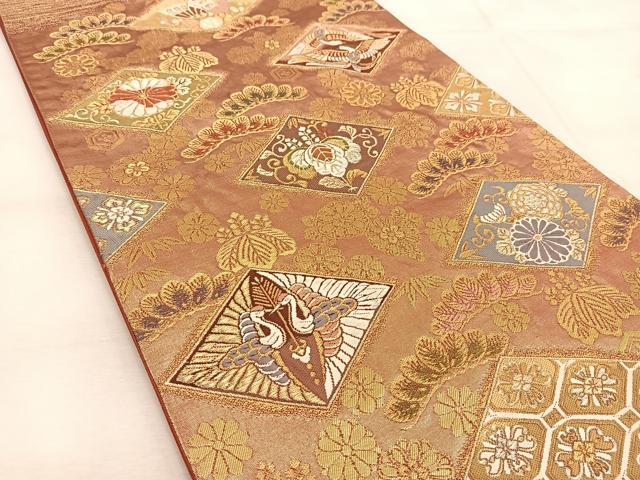 平和屋着物◎六通柄袋帯 唐織 吉祥綴織 吉祥動物花文 金銀糸 正絹 逸品 BAAU6208yc