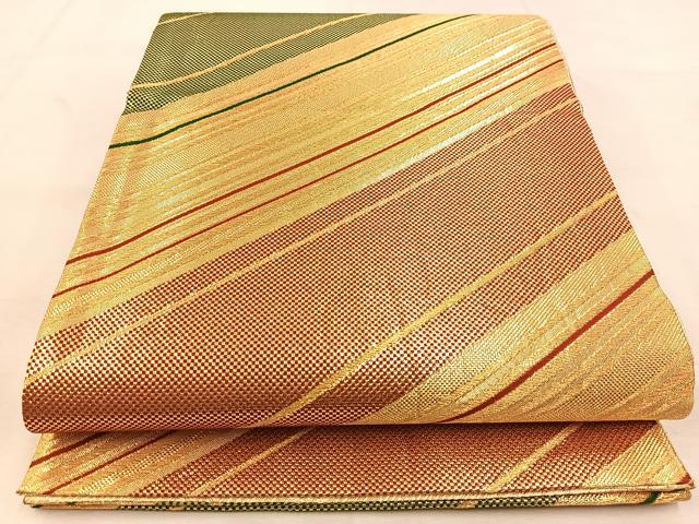 平和屋着物◎佐賀錦 両面 六通柄袋帯 斜線文 金糸 正絹 逸品 BAAU6221yc