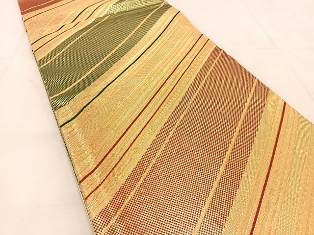 平和屋着物◎佐賀錦 両面 六通柄袋帯 斜線文 金糸 正絹 逸品 BAAU6221yc