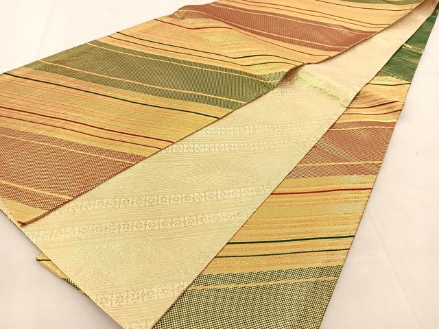 平和屋着物◎佐賀錦 両面 六通柄袋帯 斜線文 金糸 正絹 逸品 BAAU6221yc