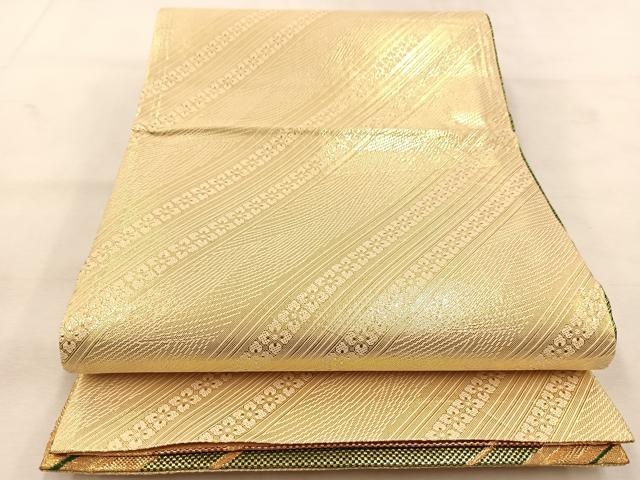 平和屋着物◎佐賀錦 両面 六通柄袋帯 斜線文 金糸 正絹 逸品 BAAU6221yc
