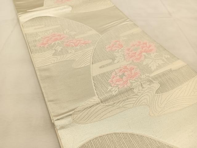 平和屋着物◎六通柄袋帯 唐織 流水牡丹文 銀糸 正絹 逸品 BAAU6224yc