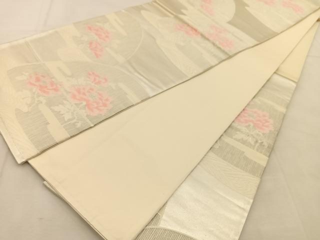平和屋着物◎六通柄袋帯 唐織 流水牡丹文 銀糸 正絹 逸品 BAAU6224yc