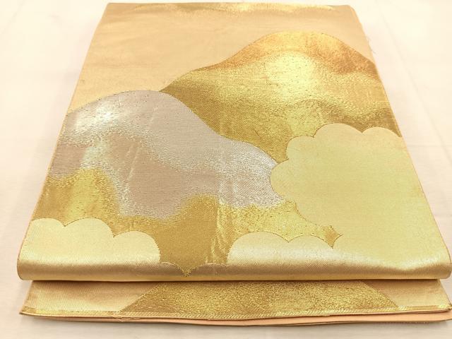 平和屋着物◎六通柄袋帯 重ね山風景文 金銀糸 引箔 正絹 逸品 BAAU6225yc