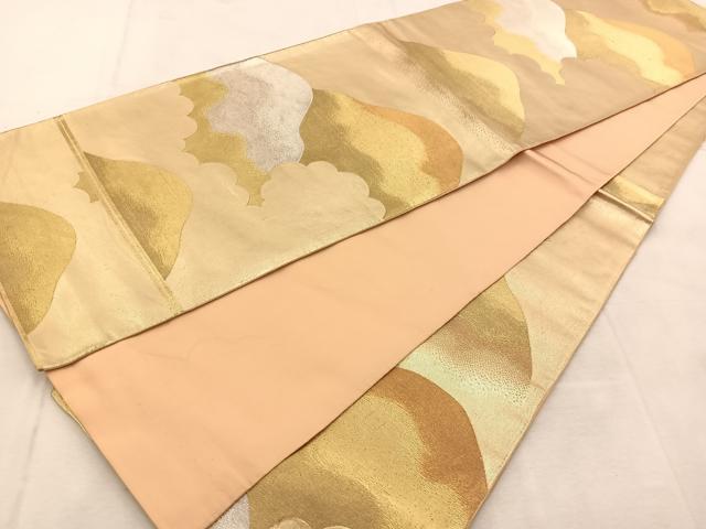 平和屋着物◎六通柄袋帯 重ね山風景文 金銀糸 引箔 正絹 逸品 BAAU6225yc
