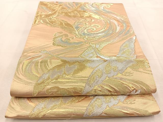 平和屋着物◎六通柄袋帯 飛鶴立波文 金銀糸 正絹 逸品 BAAU6228yc