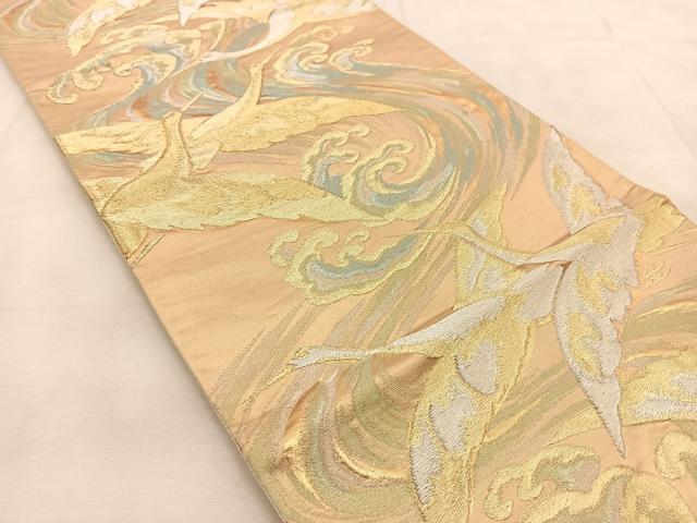 平和屋着物◎六通柄袋帯 飛鶴立波文 金銀糸 正絹 逸品 BAAU6228yc