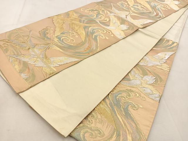 平和屋着物◎六通柄袋帯 飛鶴立波文 金銀糸 正絹 逸品 BAAU6228yc