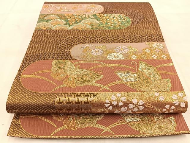 平和屋着物◎六通柄袋帯 唐織 霞取有職文 金糸 正絹 逸品 BAAU6252yc