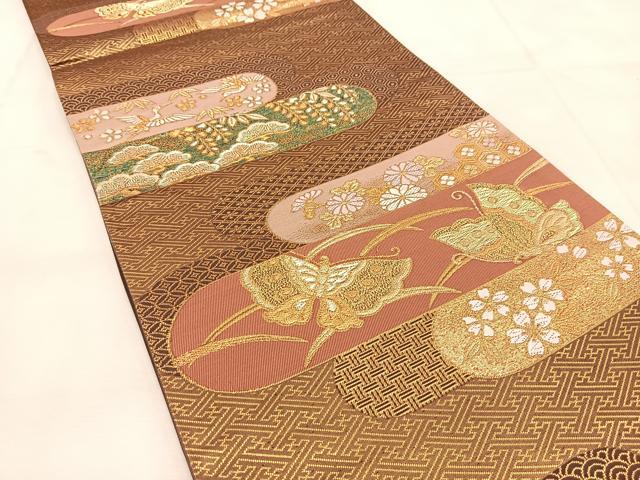 平和屋着物◎六通柄袋帯 唐織 霞取有職文 金糸 正絹 逸品 BAAU6252yc