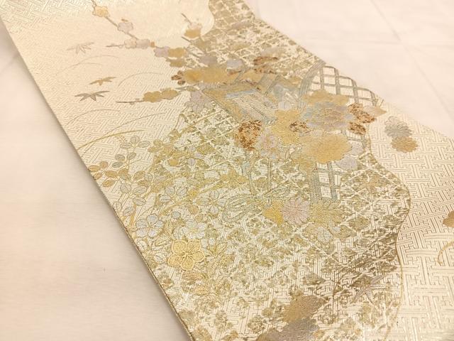 平和屋着物◎佐賀錦 太鼓柄袋帯 御所車花文 金銀彩 正絹 逸品 BAAU6260yc