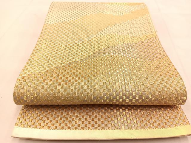 平和屋着物◎六通柄袋帯 変わり市松文様 金糸 正絹 逸品 BAAU6264yc