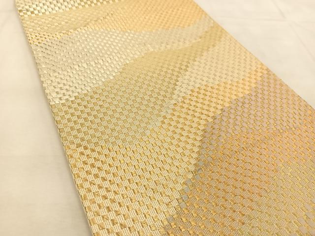 平和屋着物◎六通柄袋帯 変わり市松文様 金糸 正絹 逸品 BAAU6264yc