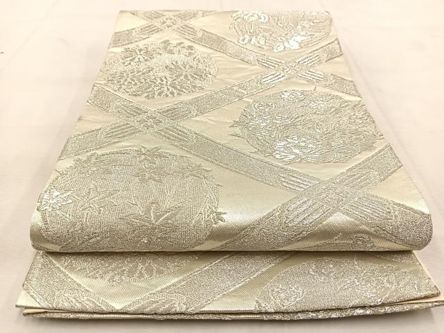 平和屋着物◎六通柄袋帯 菱天井花丸文 銀糸 正絹 逸品 BAAU6270yc