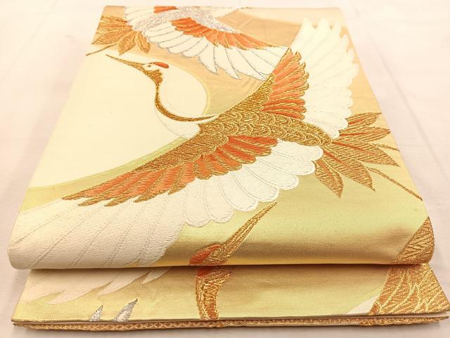 平和屋着物◎六通柄袋帯 唐織 群鶴 金銀糸 正絹 逸品 BAAU6271yc