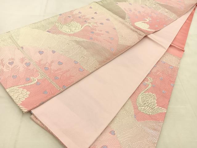 平和屋着物◎六通柄袋帯 唐織 孔雀 銀糸 正絹 逸品 BAAU6278yc