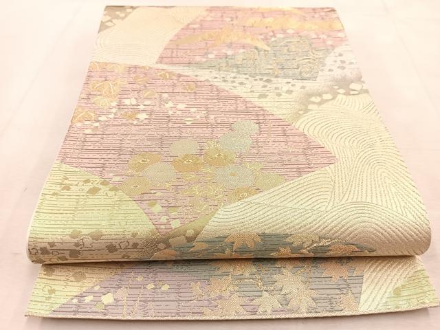 平和屋着物◎六通柄袋帯 地紙花鳥文 金銀糸 正絹 逸品 BAAU6287yc