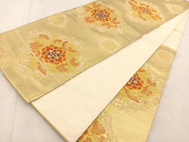 平和屋着物◎六通柄袋帯 唐織 鳳凰正倉院更紗花文 金糸 正絹 逸品 BAAU6291yc