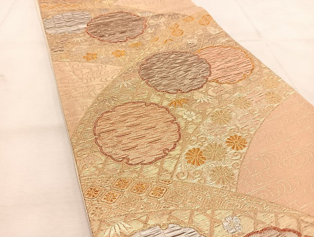 平和屋着物◎六通柄袋帯 ふくれ織 有職花文 金銀糸 正絹 逸品 BAAU6302yc