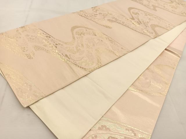 平和屋着物◎六通柄袋帯 銀彩錦 花流水 金糸 正絹 逸品 BAAU6309yc