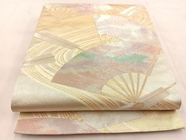 平和屋着物◎六通柄袋帯 流水扇文 金銀糸 正絹 逸品 BAAU6354yc