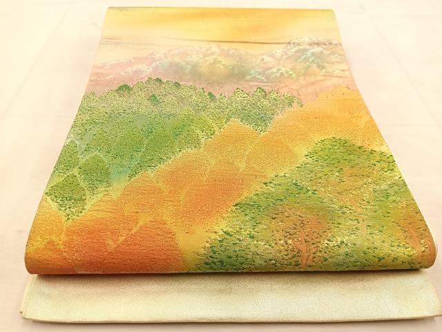 平和屋着物◎六通柄袋帯 遠山樹林文 金銀糸 正絹 逸品 BAAU6366yc
