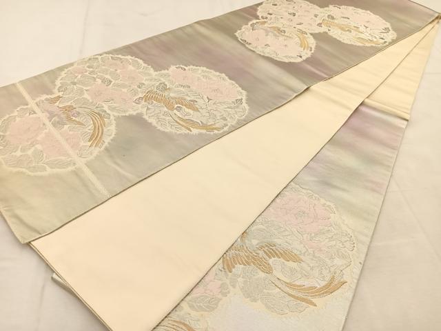 平和屋着物◎西陣 服部織物謹製 六通柄袋帯 こはく錦 手工芸 花鳥丸文 金銀糸 引箔 正絹 逸品 BAAU6375yc