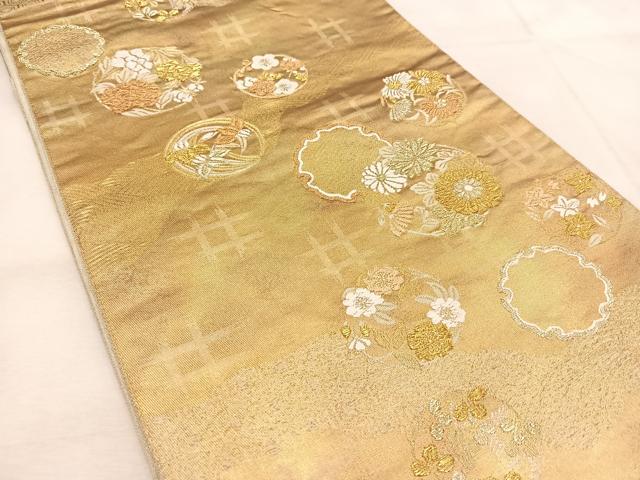 平和屋着物◎六通柄袋帯 唐織 厳島文様 雪輪と草花の丸 金銀糸 引箔 正絹 逸品 BAAU6388yc