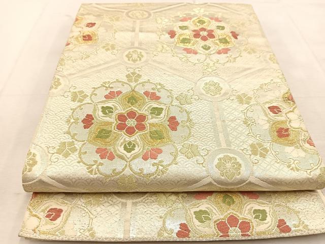 平和屋着物◎六通柄袋帯 唐織 正倉院更紗花文 銀糸 正絹 逸品 BAAU6394yc