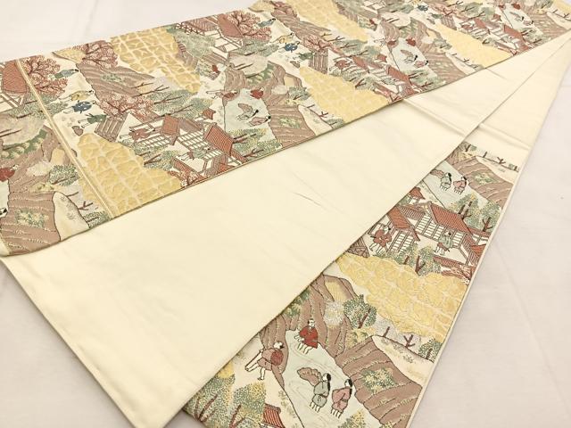 平和屋着物◎六通柄袋帯 人物風景文 金銀糸 正絹 逸品 BAAU6397yc