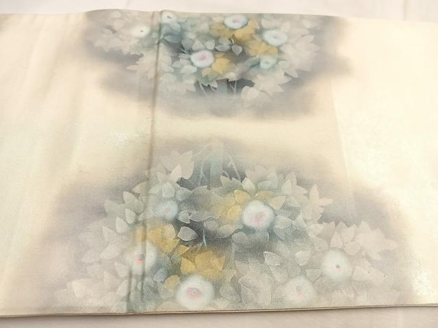 平和屋着物◎太鼓柄袋帯 手描き 草花文 金銀彩 引箔 正絹 逸品 BAAU6398yc