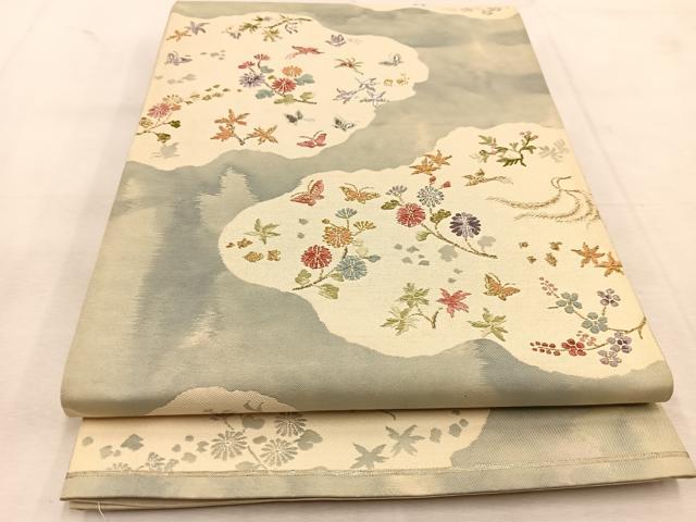平和屋着物◎太鼓柄袋帯 唐織 雲取り動物花文 金銀糸 正絹 逸品 BAAU6400yc