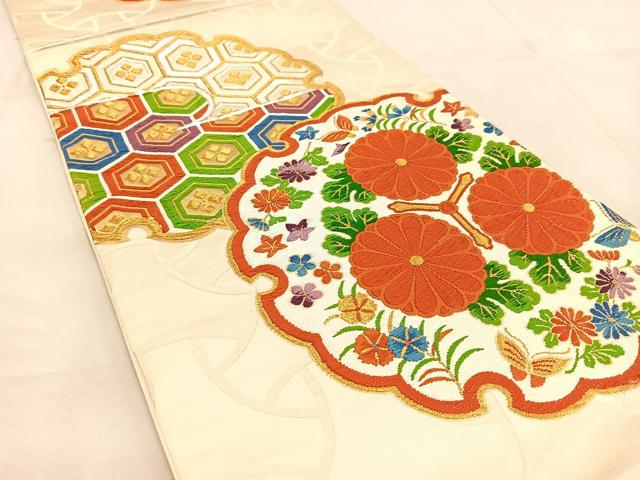 平和屋着物◎六通柄袋帯 唐織 雪輪花蝶文 金銀糸 正絹 逸品 BAAU6401yc