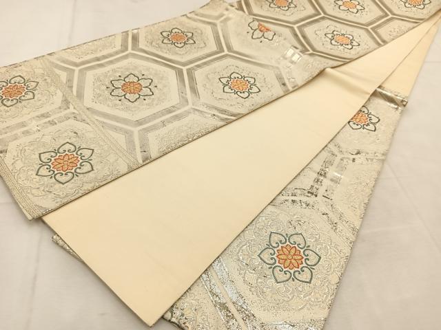 平和屋着物◎六通柄袋帯 唐織 亀甲正倉院花文 金銀糸 正絹 逸品 BAAU6406yc